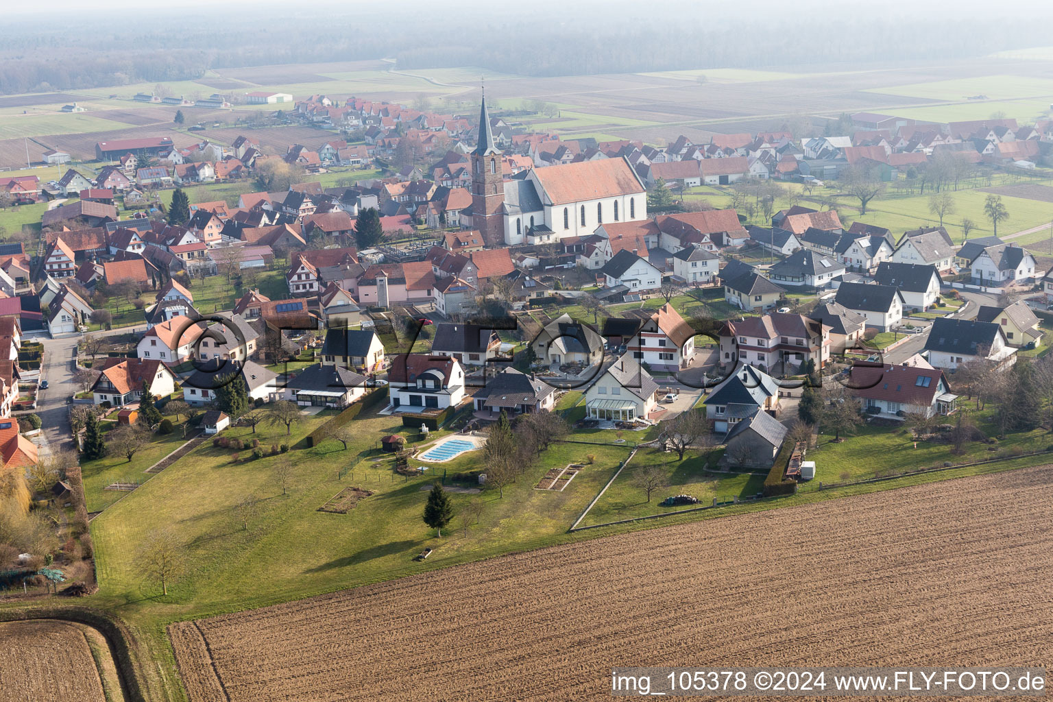 Schleithal in the state Bas-Rhin, France from the plane