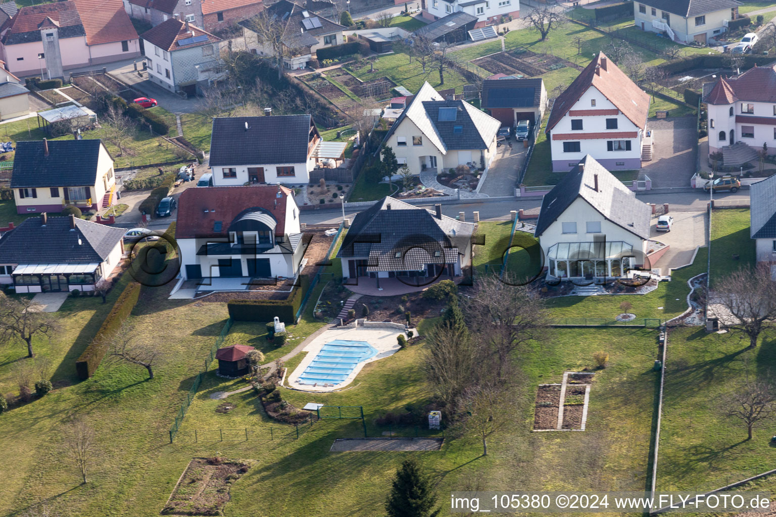 Schleithal in the state Bas-Rhin, France viewn from the air