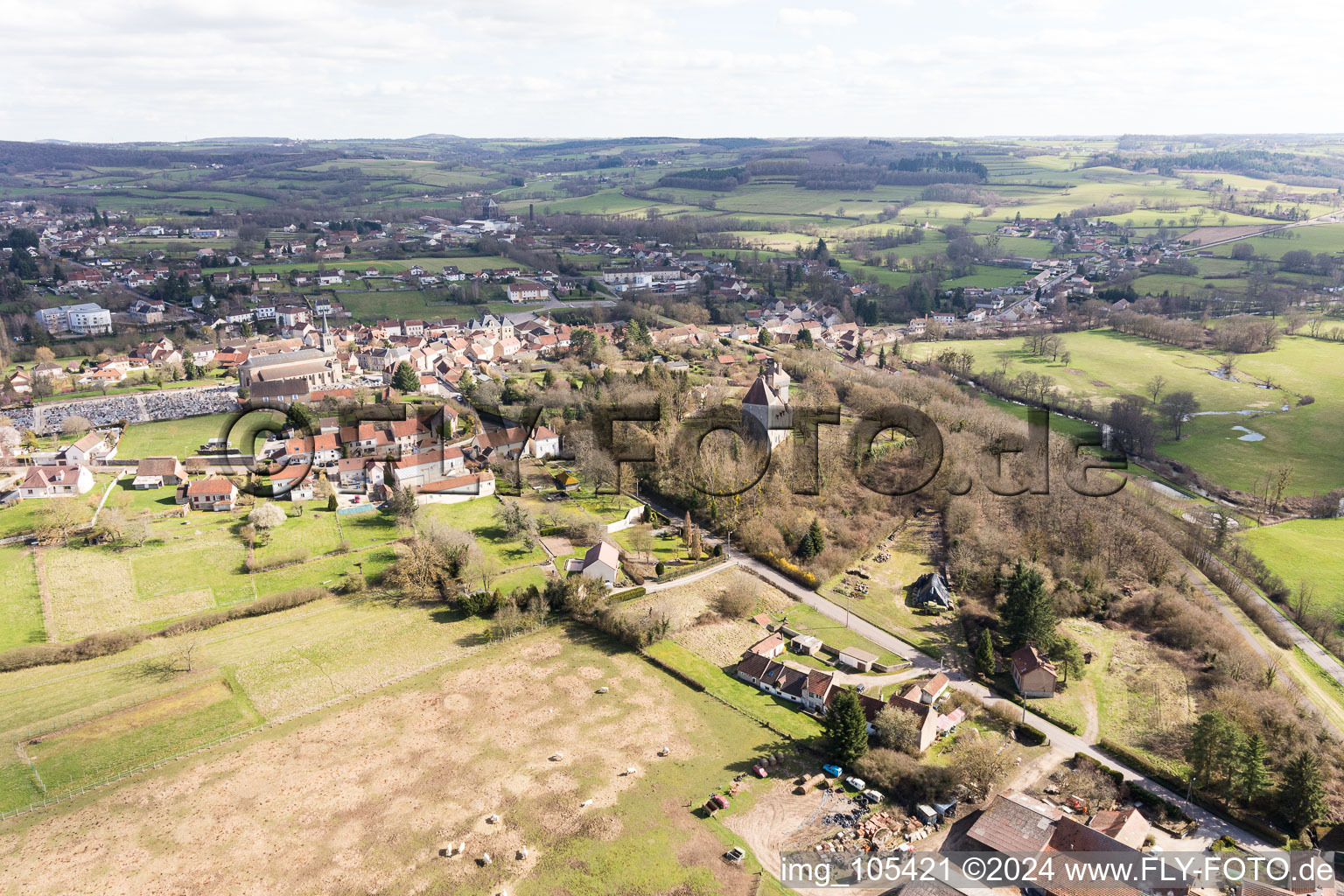 Aerial view of Épinac in the state Saone et Loire, France