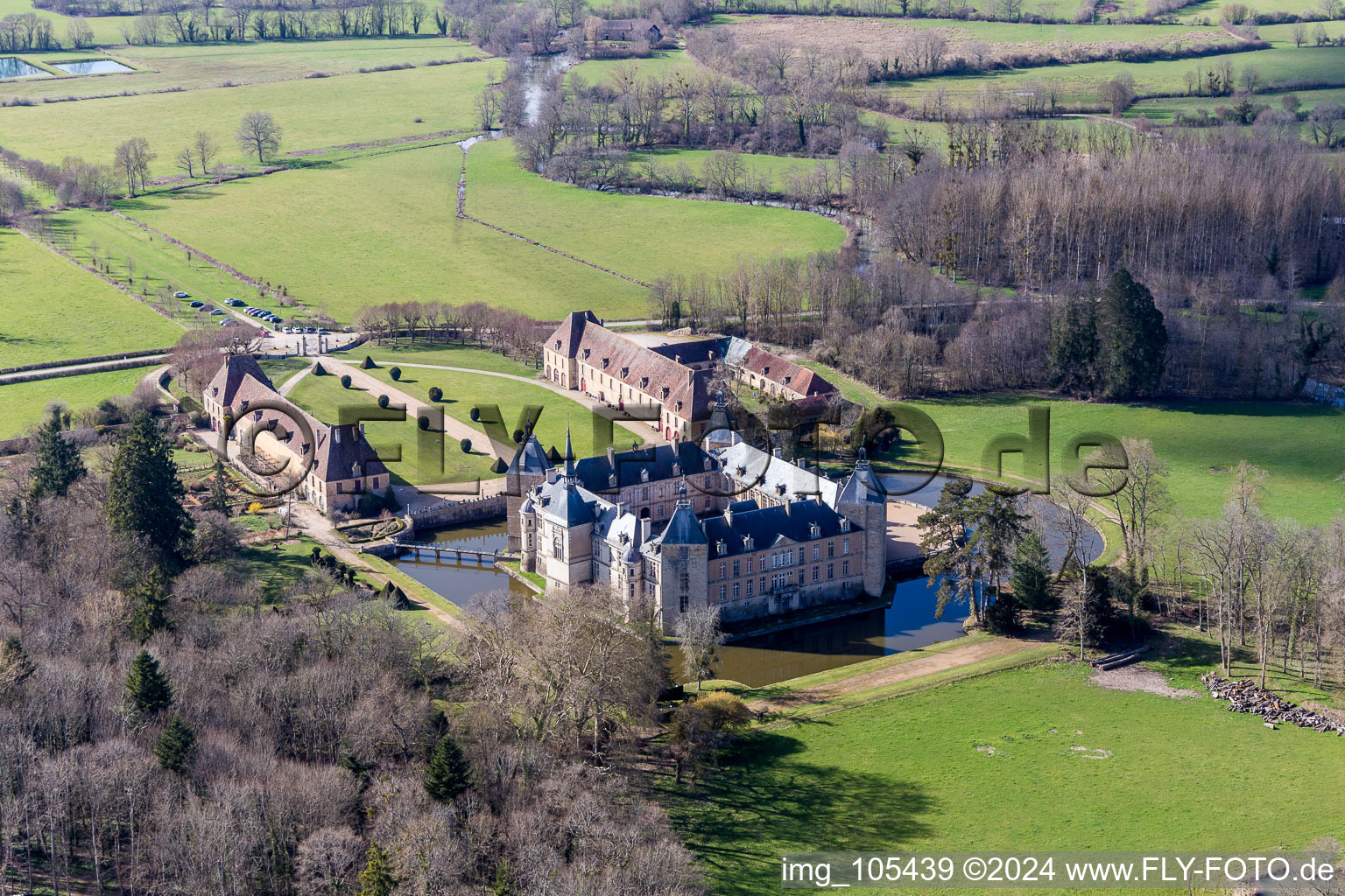 Building and castle park systems of water castle Sully in Sully in Bourgogne-Franche-Comte, France