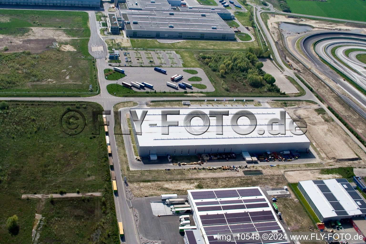 Oblique view of Oberwald industrial area in Wörth am Rhein in the state Rhineland-Palatinate, Germany