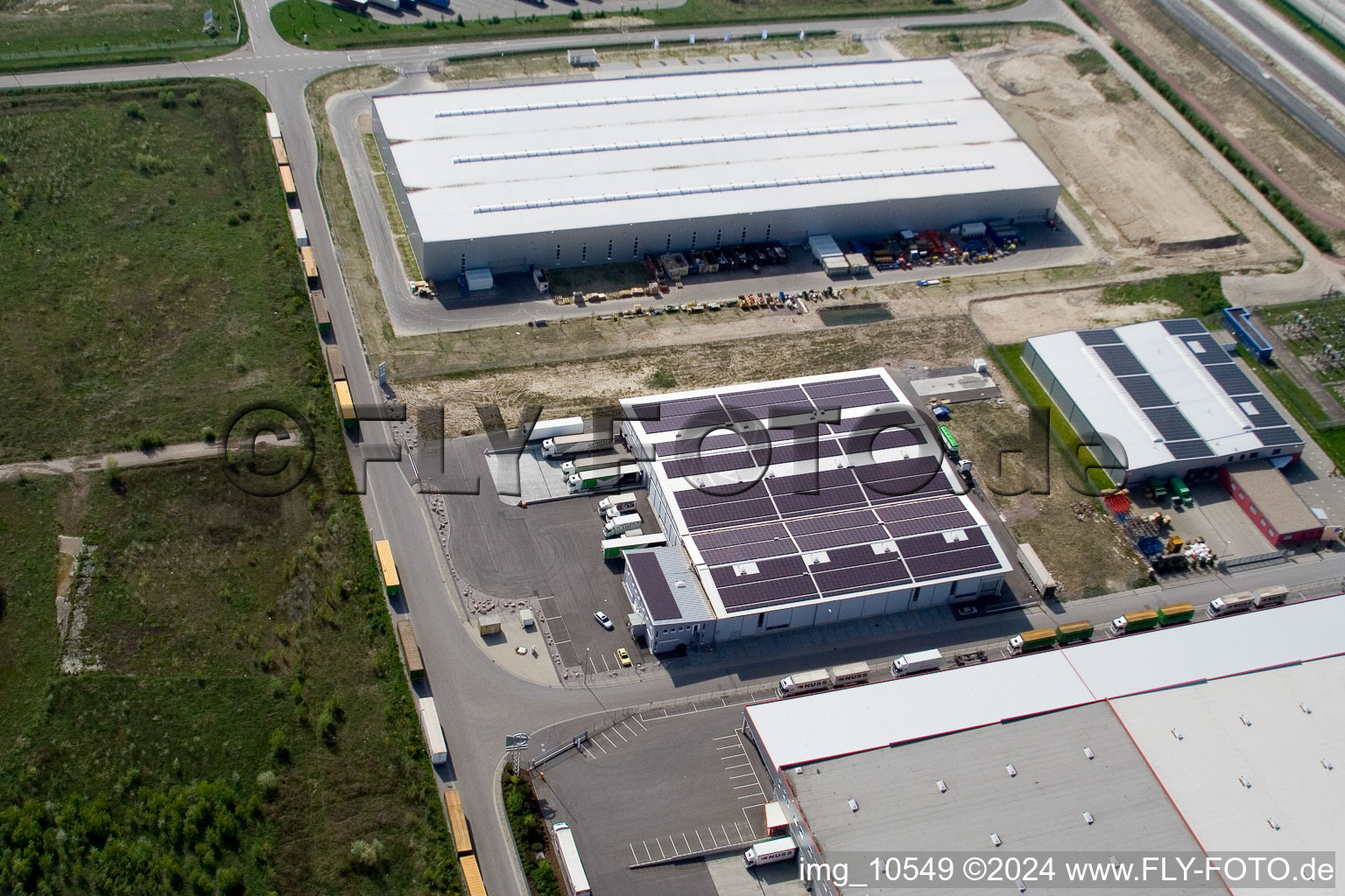 Oberwald Industrial Area in Wörth am Rhein in the state Rhineland-Palatinate, Germany from above