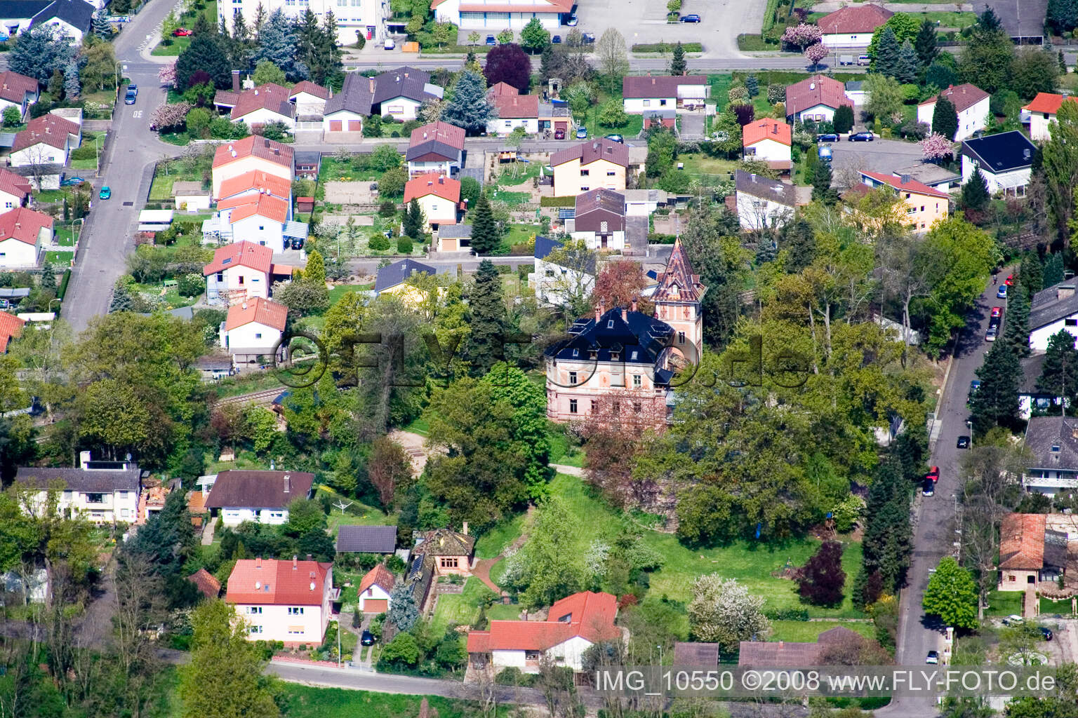 Aerial view of Parkring in Jockgrim in the state Rhineland-Palatinate, Germany