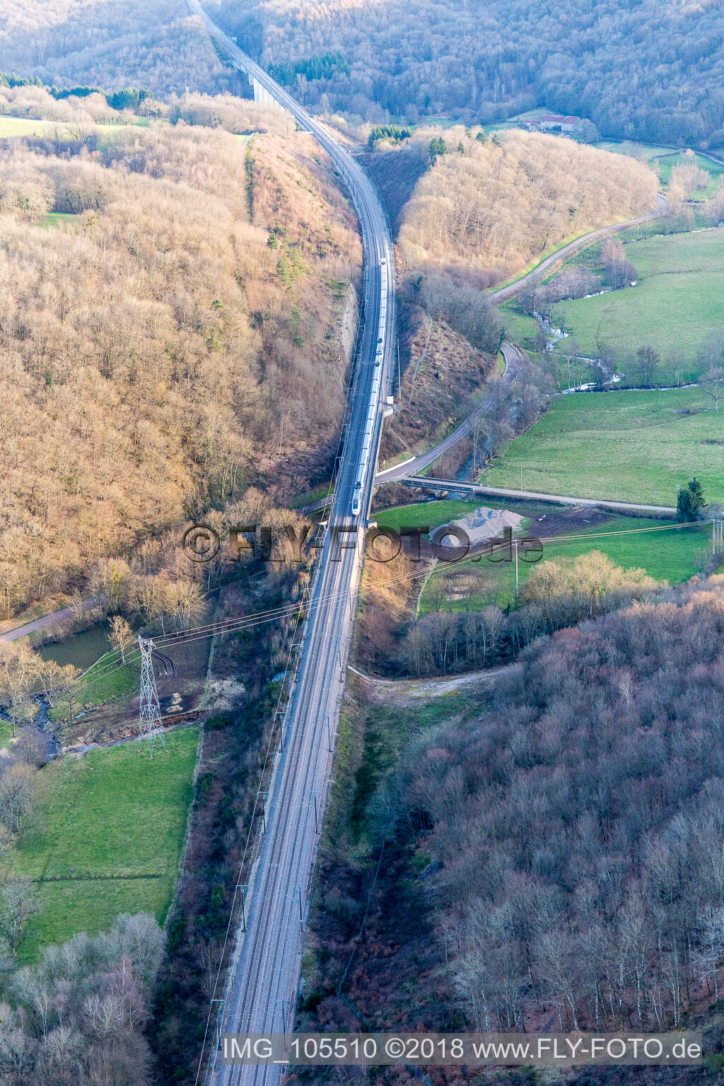 Aerial view of TGV in Sully in the state Saone et Loire, France