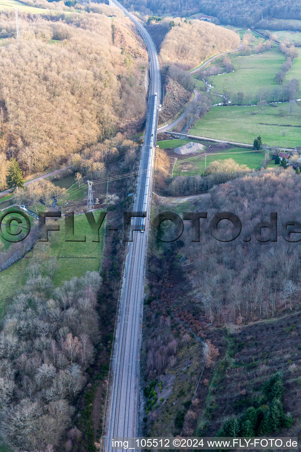 Aerial photograpy of TGV in Sully in the state Saone et Loire, France