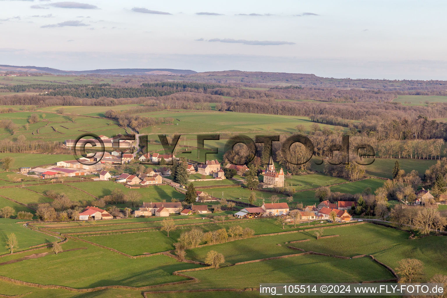 Aerial view of Château de Morlet in Burgundy in Morlet in the state Saone et Loire, France