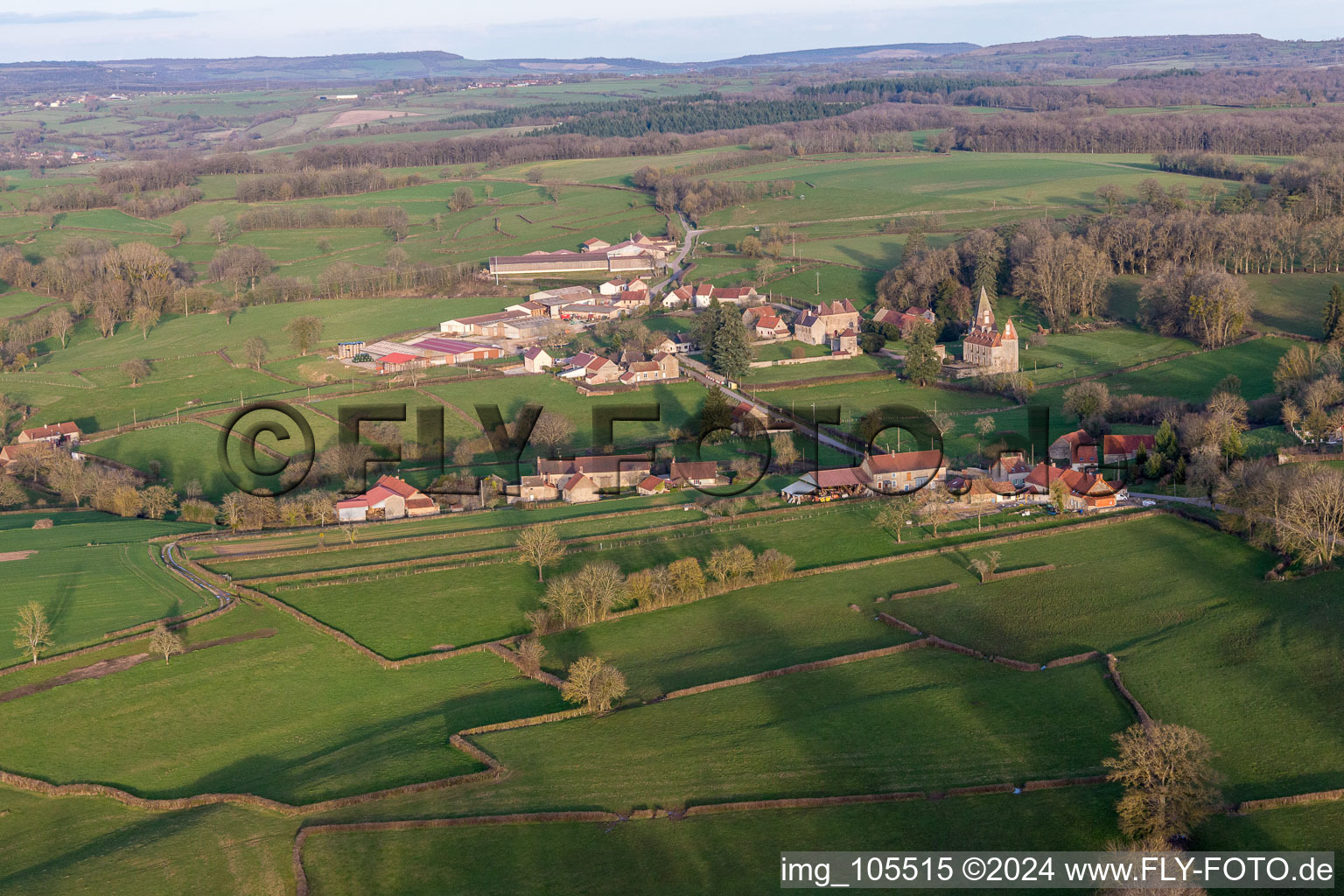 Aerial photograpy of Château de Morlet in Burgundy in Morlet in the state Saone et Loire, France