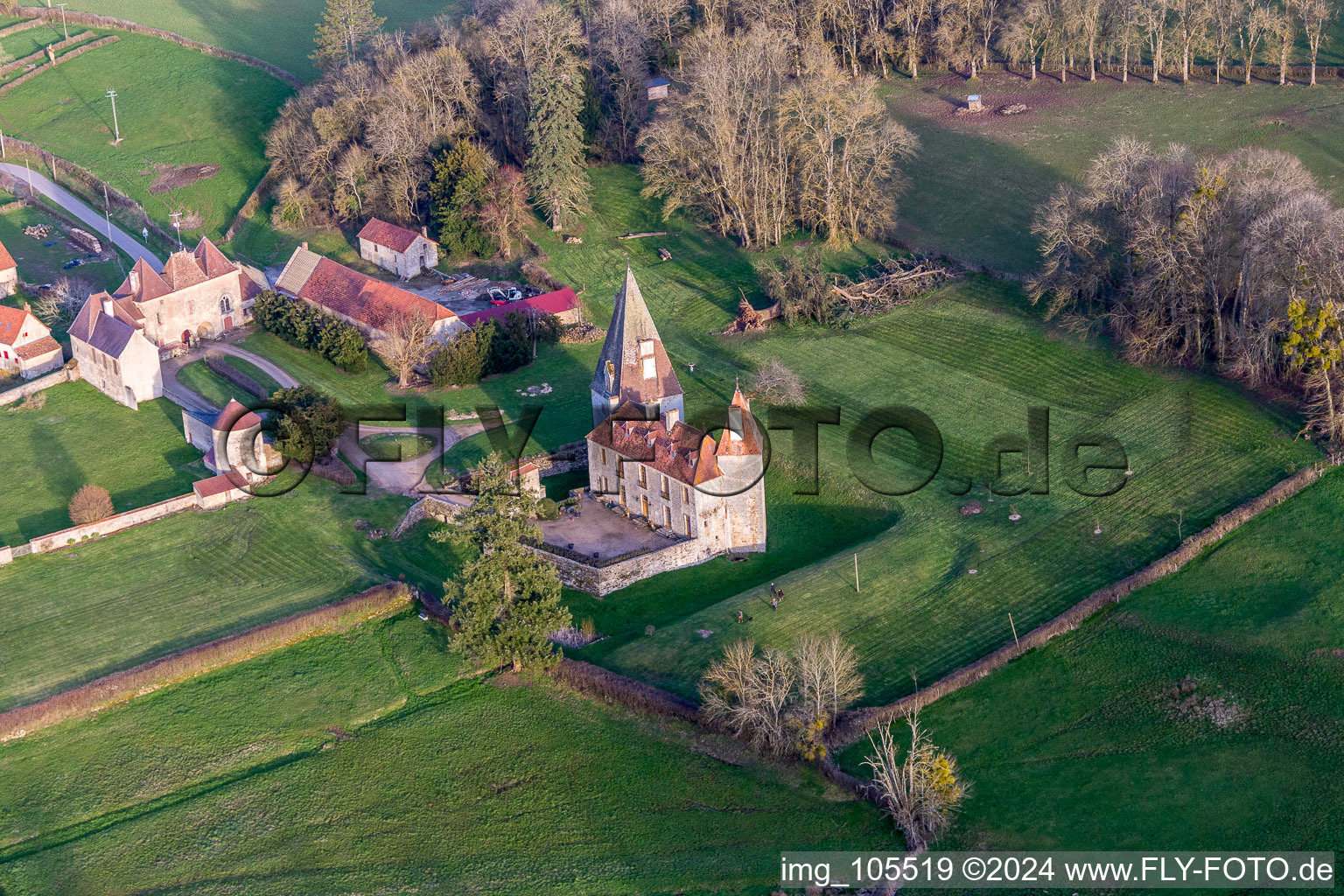 Aerial view of Château de Morlet in Burgundy in Morlet in the state Saone et Loire, France