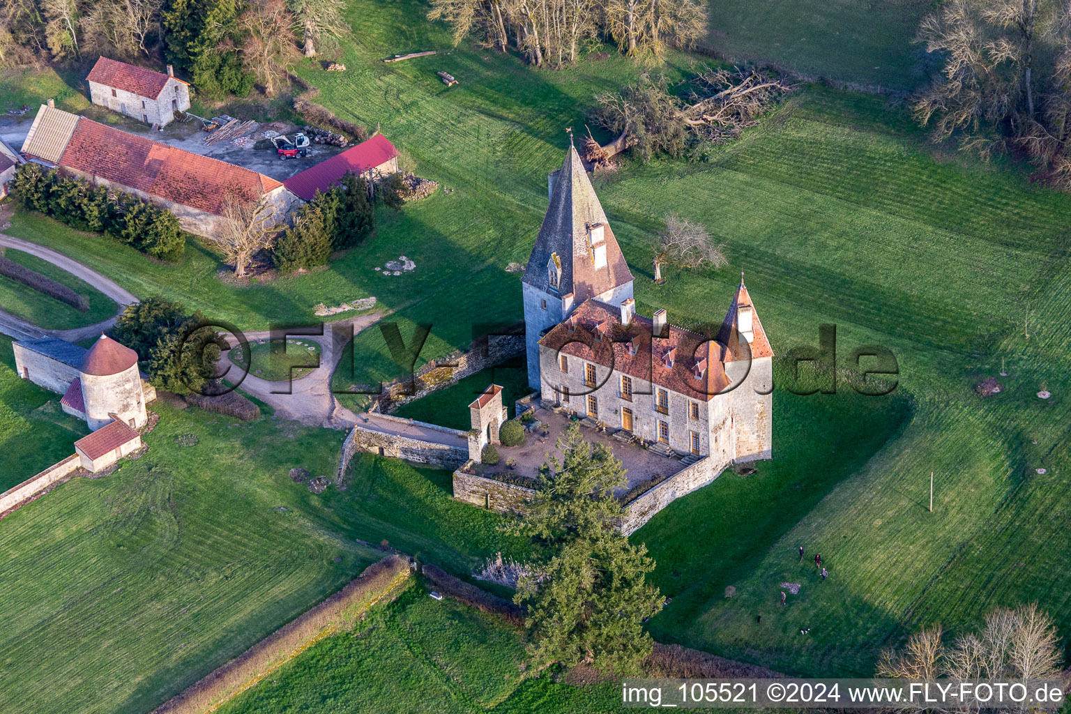 Oblique view of Château de Morlet in Burgundy in Morlet in the state Saone et Loire, France