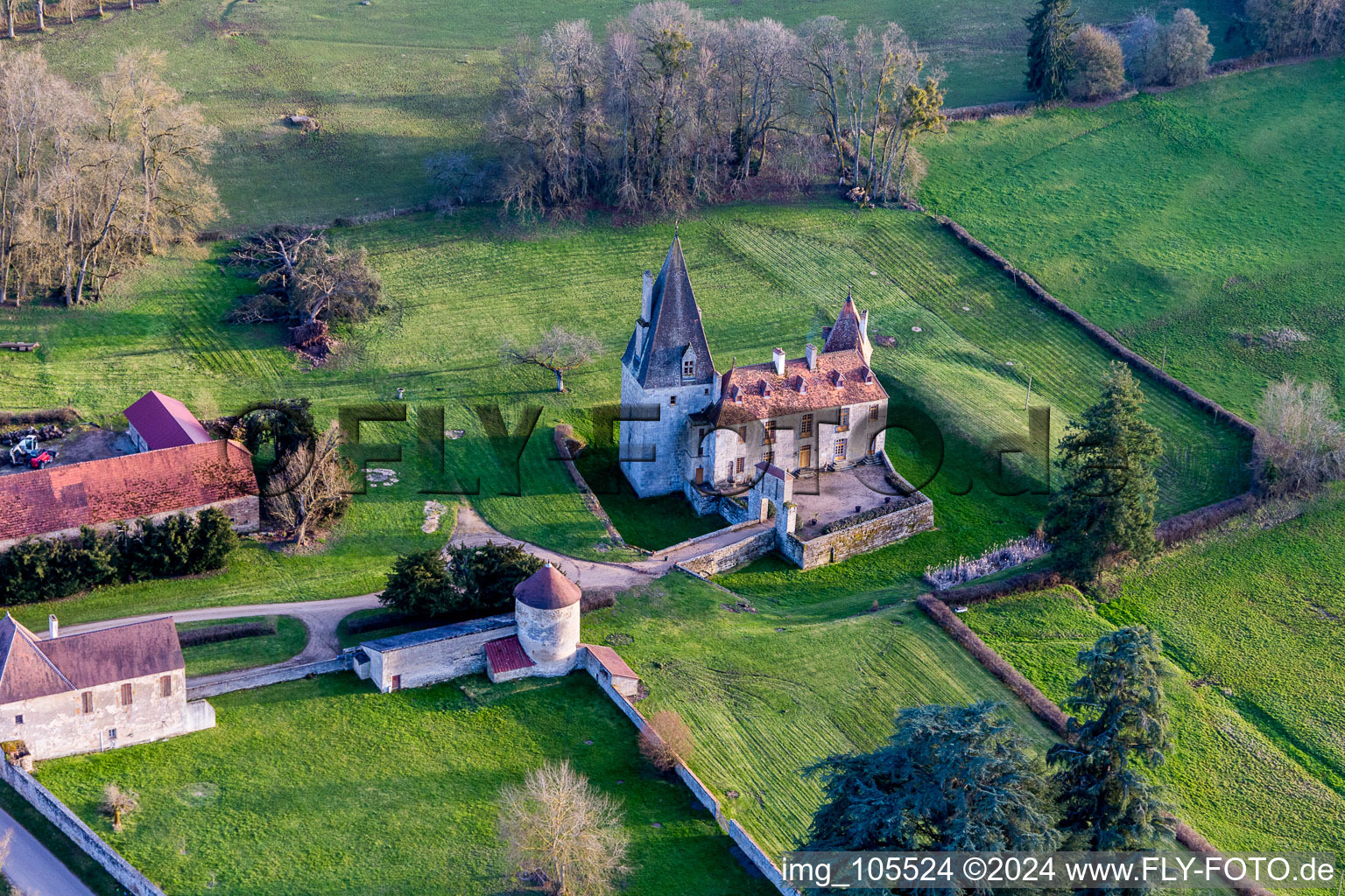 Château de Morlet in Burgundy in Morlet in the state Saone et Loire, France from above