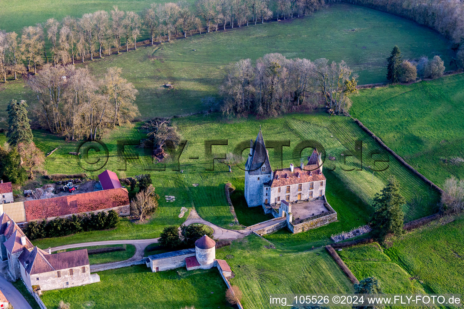 Château de Morlet in Burgundy in Morlet in the state Saone et Loire, France out of the air