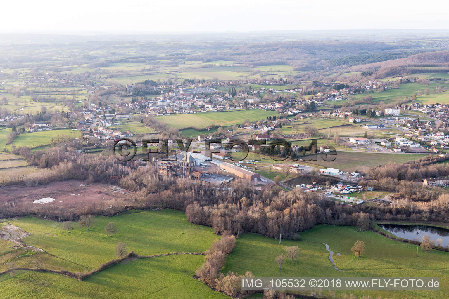 Aerial view of Former steelworks (Burgundy) in Épinac in the state Saone et Loire, France