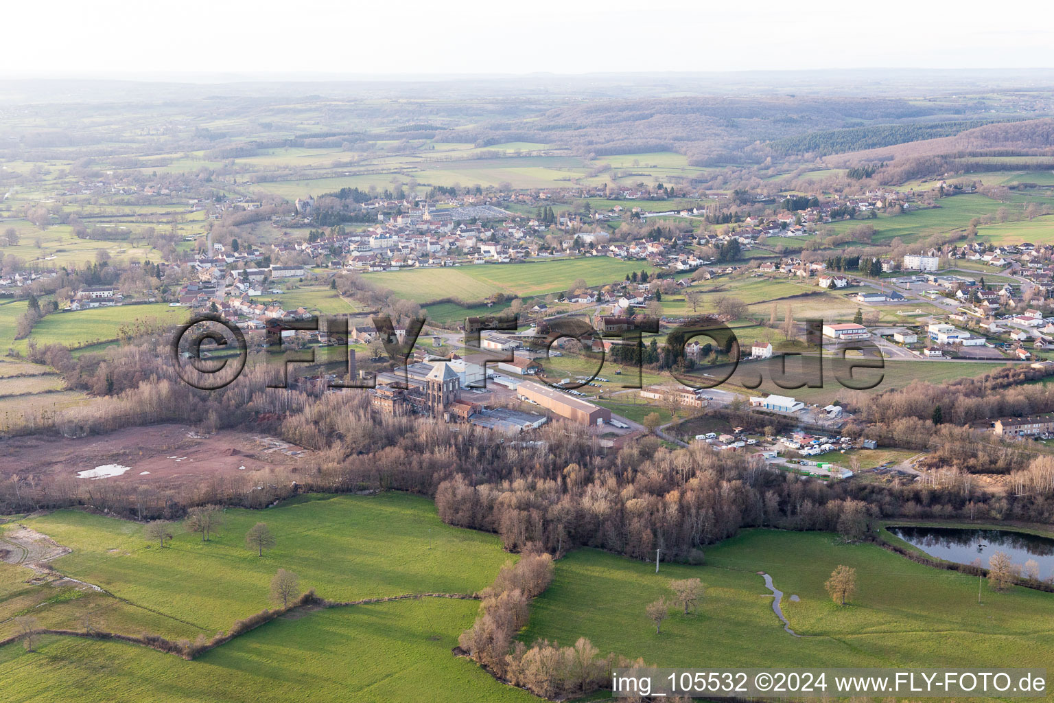 Aerial view of Former steelworks (Burgundy) in Épinac in the state Saone et Loire, France