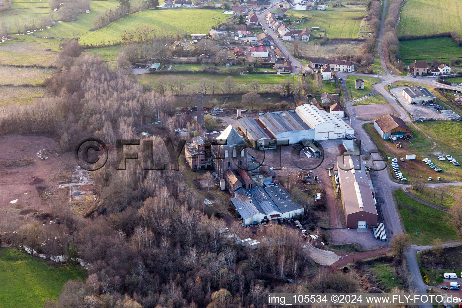 Demolition work on the conveyors and mining pits at the former headframe of iron foundry in Epinac in Bourgogne-Franche-Comte, France