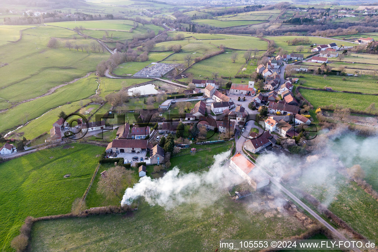 Aerial photograpy of (Burgundy), fire in Saisy in the state Saone et Loire, France