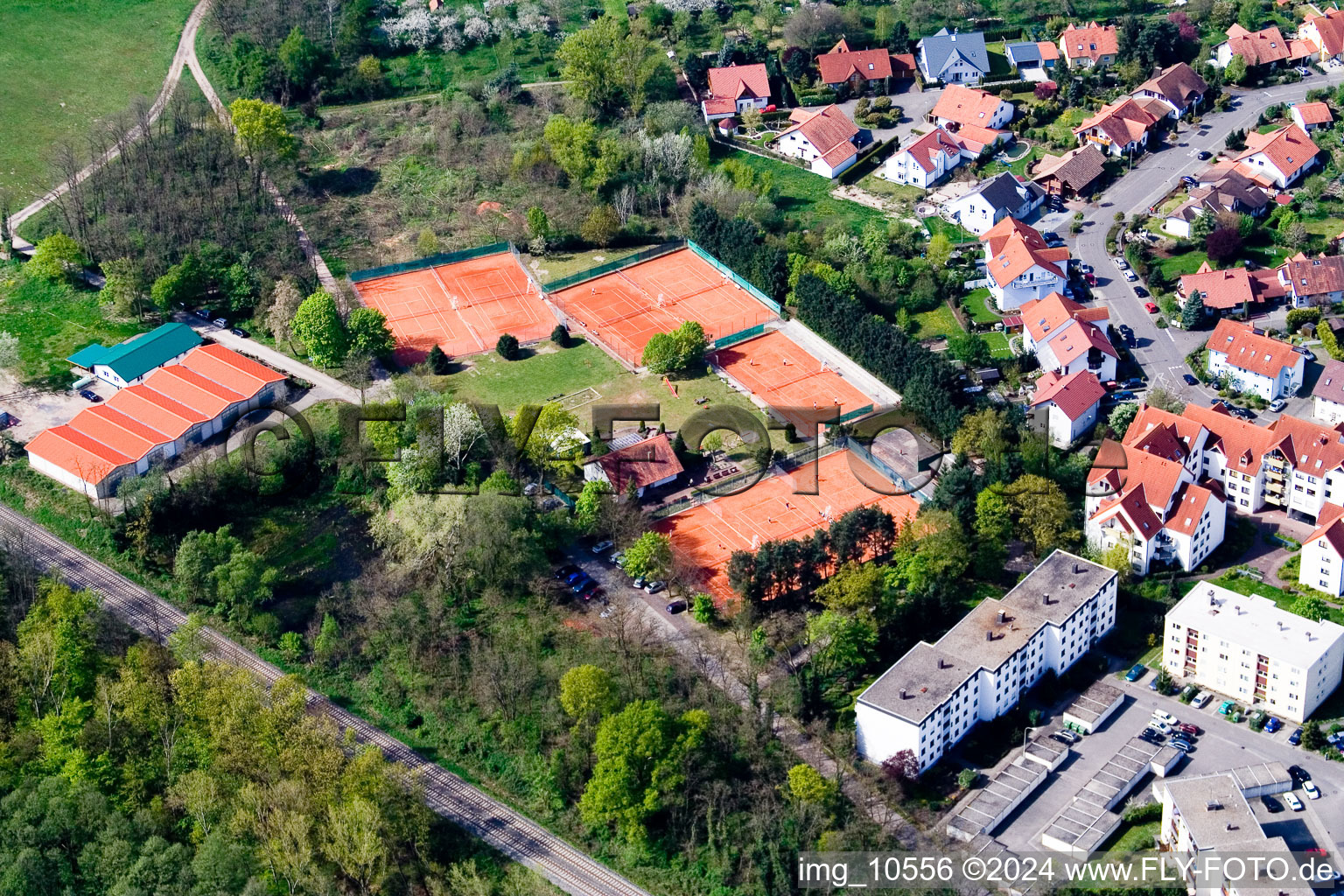 Tennis club in Jockgrim in the state Rhineland-Palatinate, Germany viewn from the air