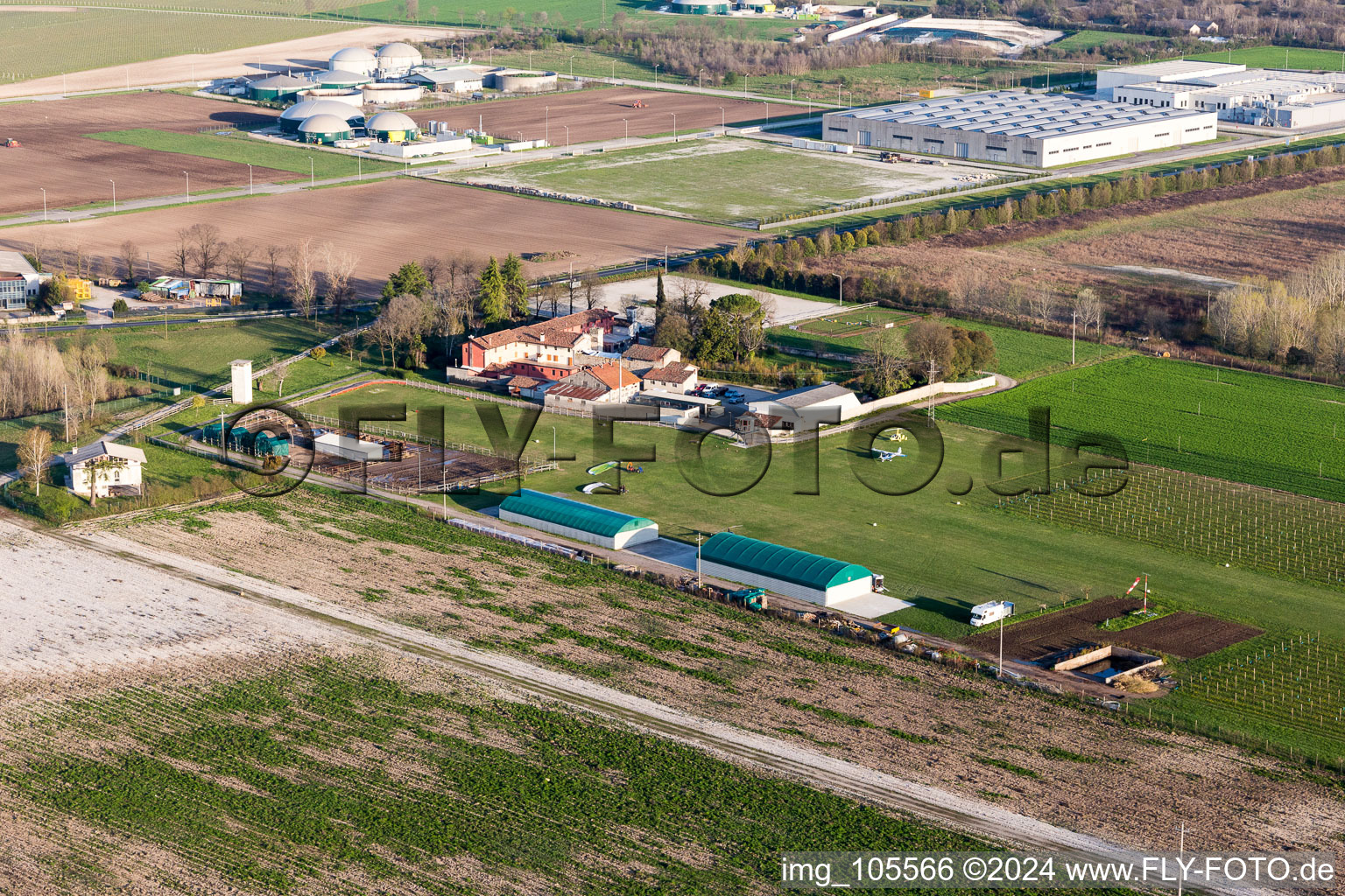 Oblique view of Al Casale Airport in Panellia di Sedegliano in the state Friuli Venezia Giulia, Italy