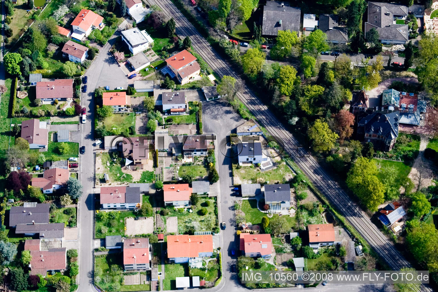 Aerial photograpy of Germersheimer Street in Jockgrim in the state Rhineland-Palatinate, Germany