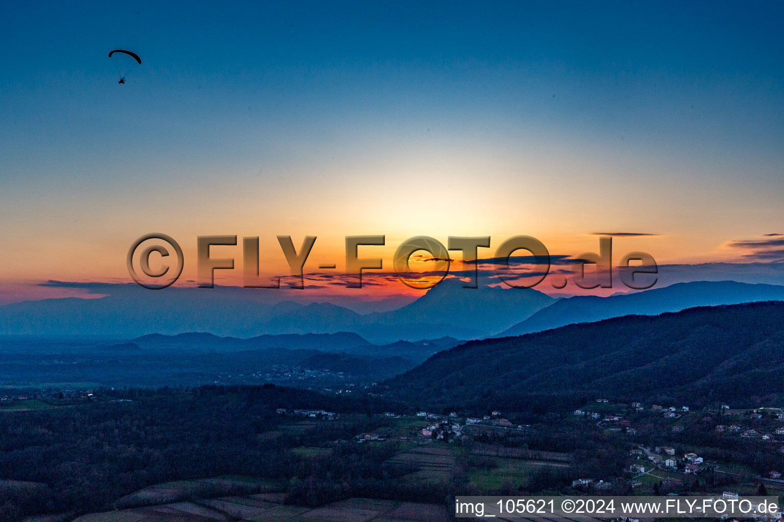 Sunset in Pignano on the Tagliamento in Friuli Venezia Giulia in Muris in the state Friuli Venezia Giulia, Italy