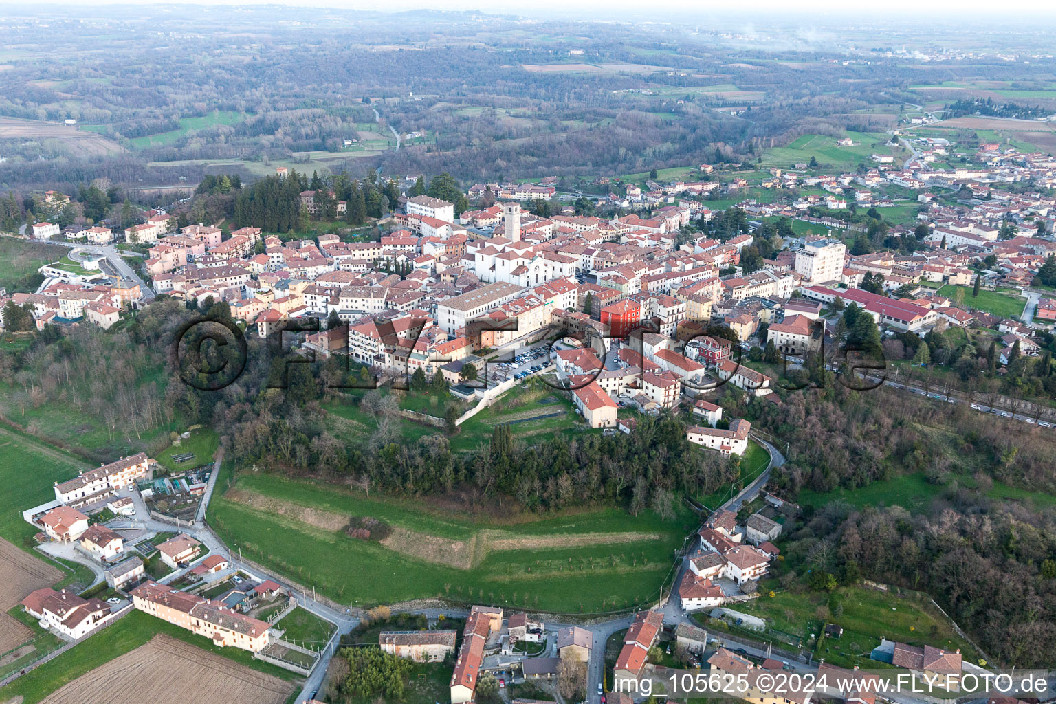 San Daniele del Friuli in the state Udine, Italy seen from above