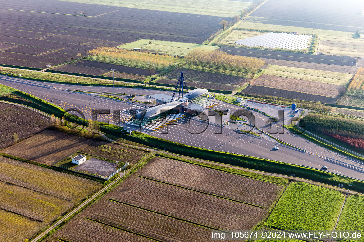 Highway toll station and paying agent of the A 4 (Punto Blu) in Ronchis in Friuli-Venezia Giulia, Italy