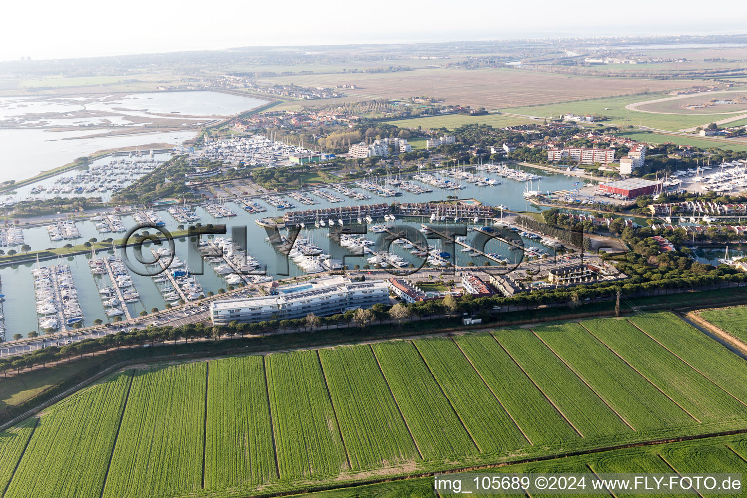 Aerial view of Aprilia Marittima in the state Friuli Venezia Giulia, Italy