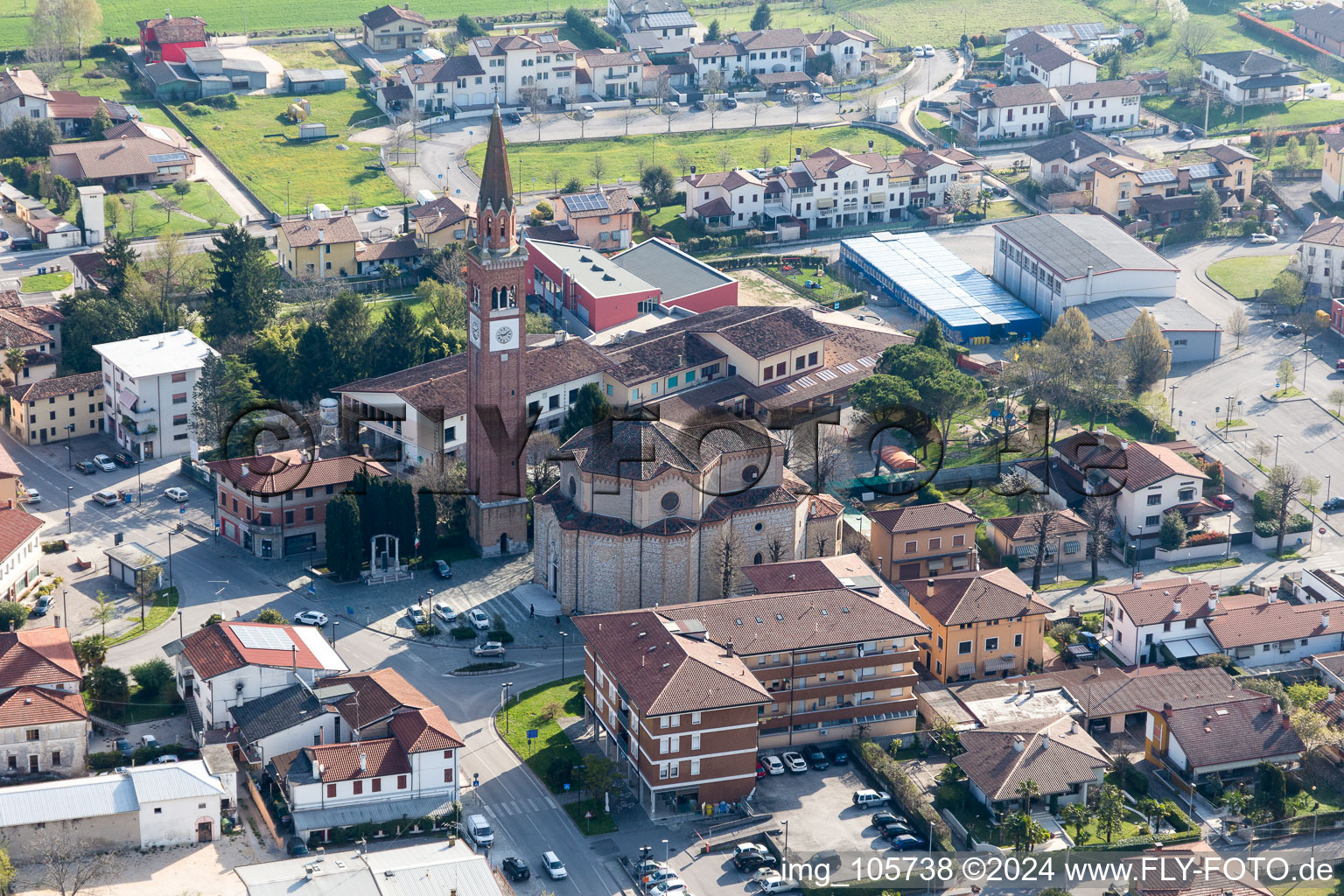 Aerial view of Fiume Veneto in the state Friuli Venezia Giulia, Italy