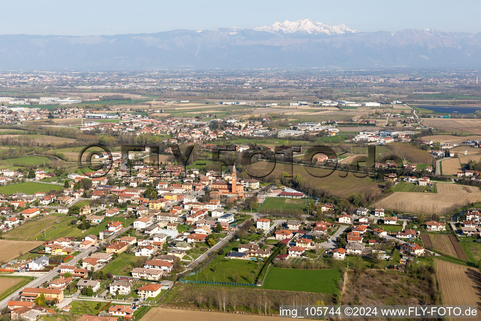 Aerial view of Pescincanna in the state Friuli Venezia Giulia, Italy