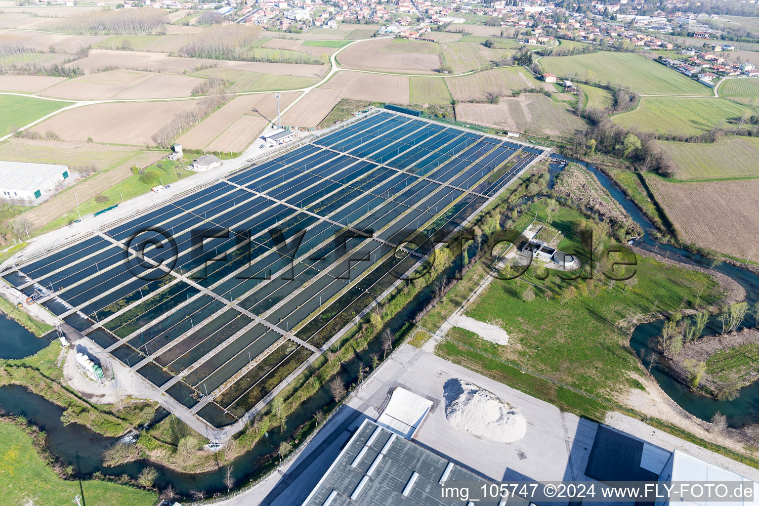 Aerial view of Orcenico Inferiore in the state Friuli Venezia Giulia, Italy