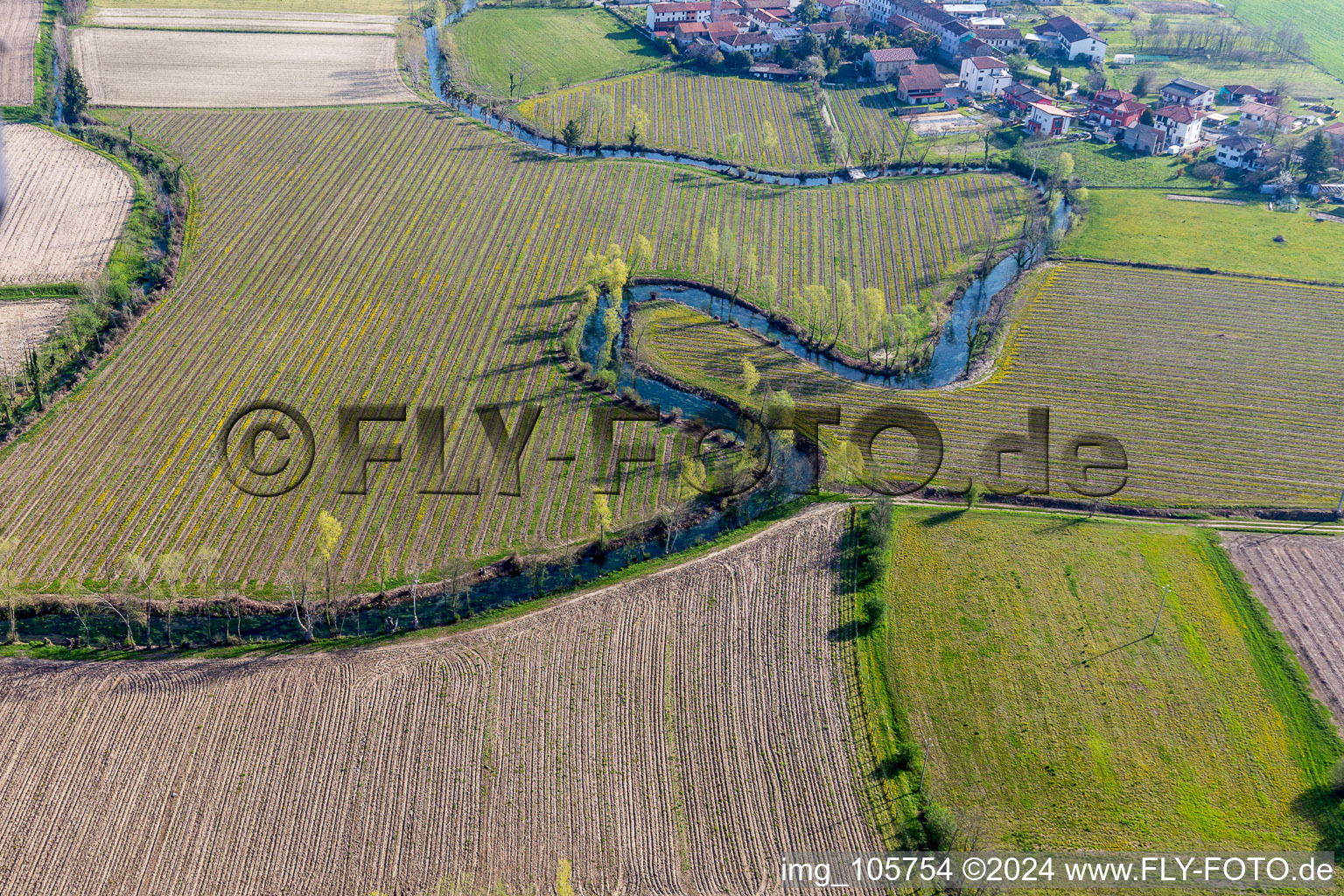 Meandering river near Castions in Friuli Venezia Giulia in Castions in the state Friuli Venezia Giulia, Italy