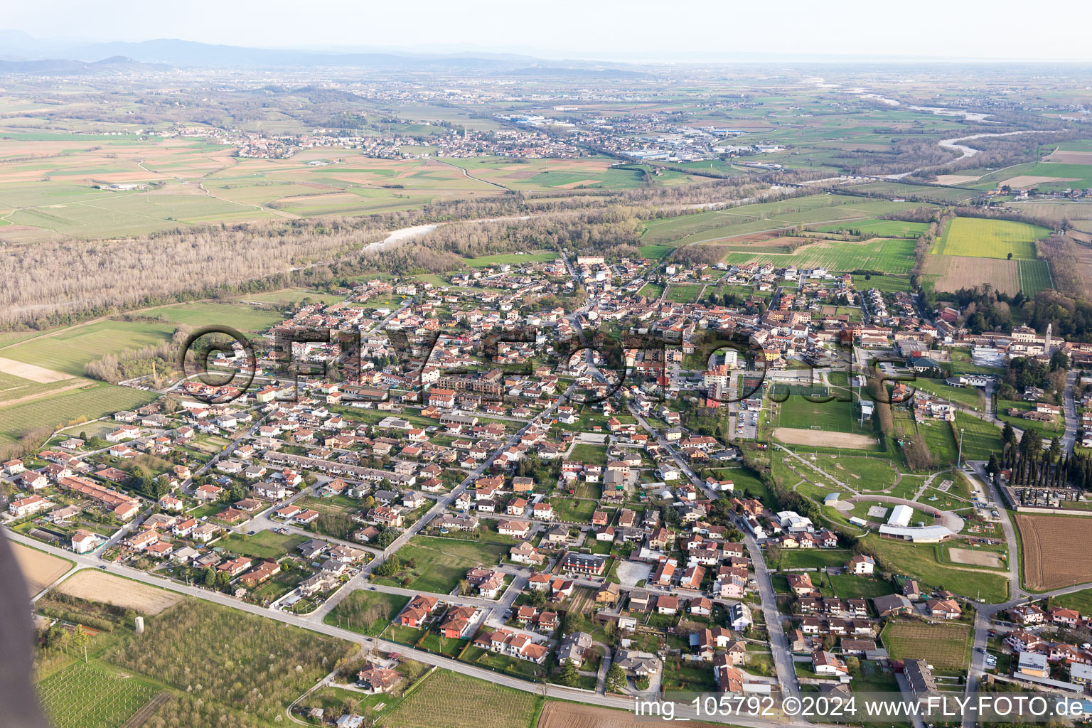 Aerial view of Pradamano in the state Friuli Venezia Giulia, Italy