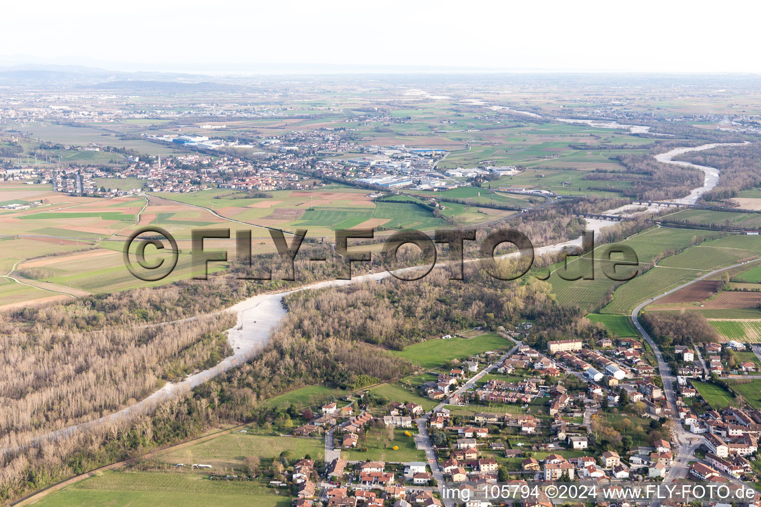 Oblique view of Pradamano in the state Friuli Venezia Giulia, Italy