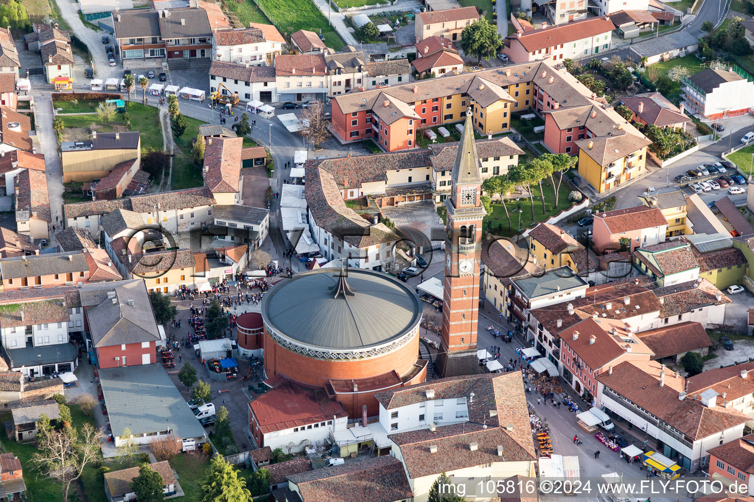 Church building of Chiesa di San Canziano Martire in Old Town- center of downtown in Gonars in Friuli-Venezia Giulia, Italy