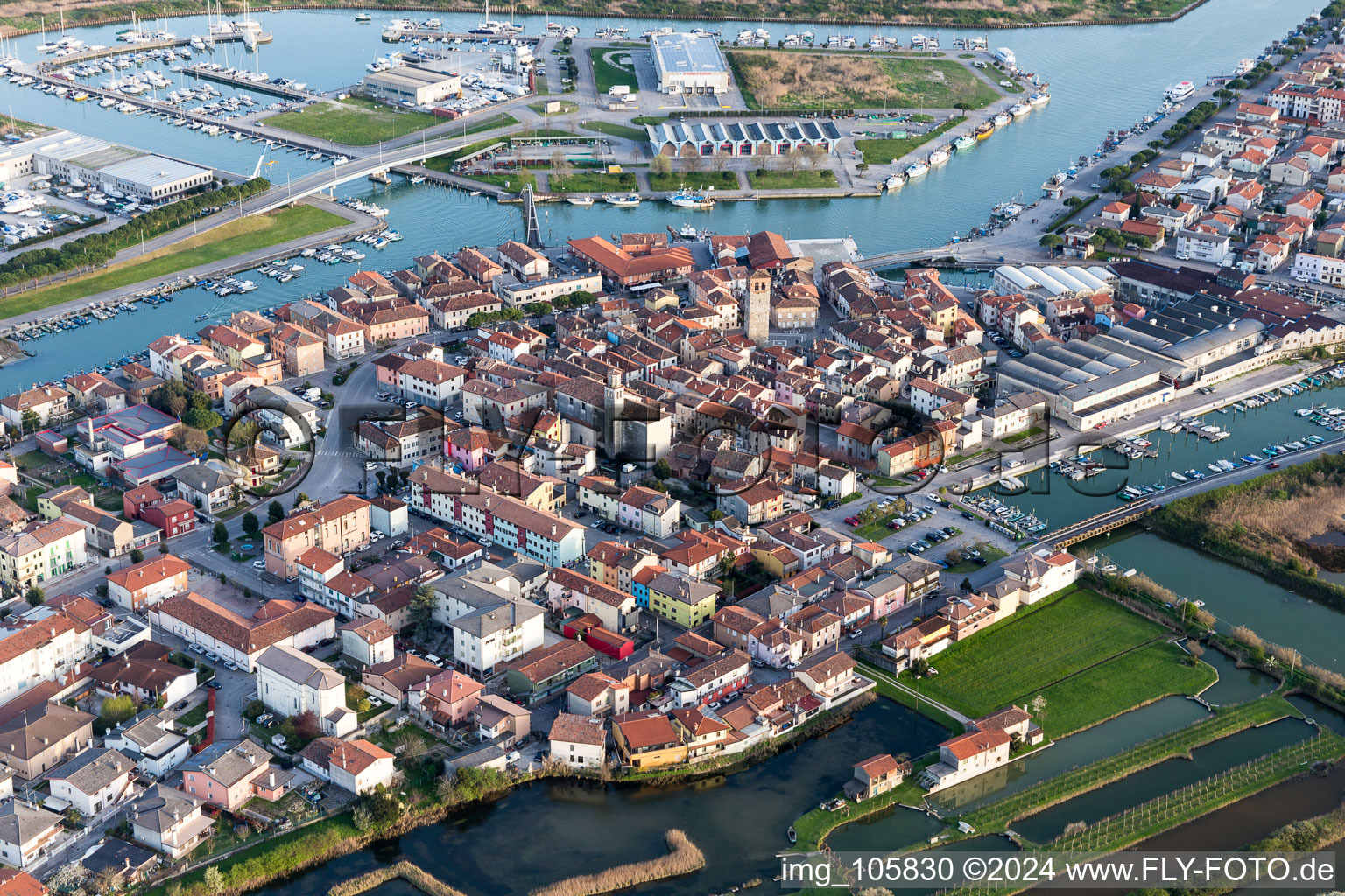 Aerial photograpy of Marano in the state Friuli Venezia Giulia, Italy