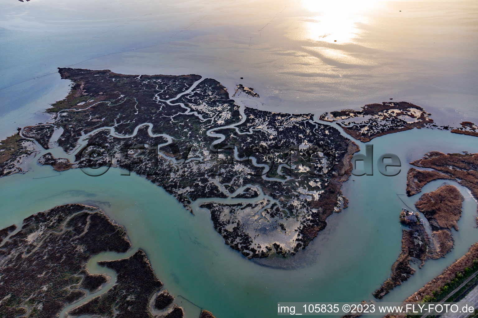 Marsh islands at the seaside Laguna Marano in Marano Lagunare in Friaul-Julisch Venetien, Italy