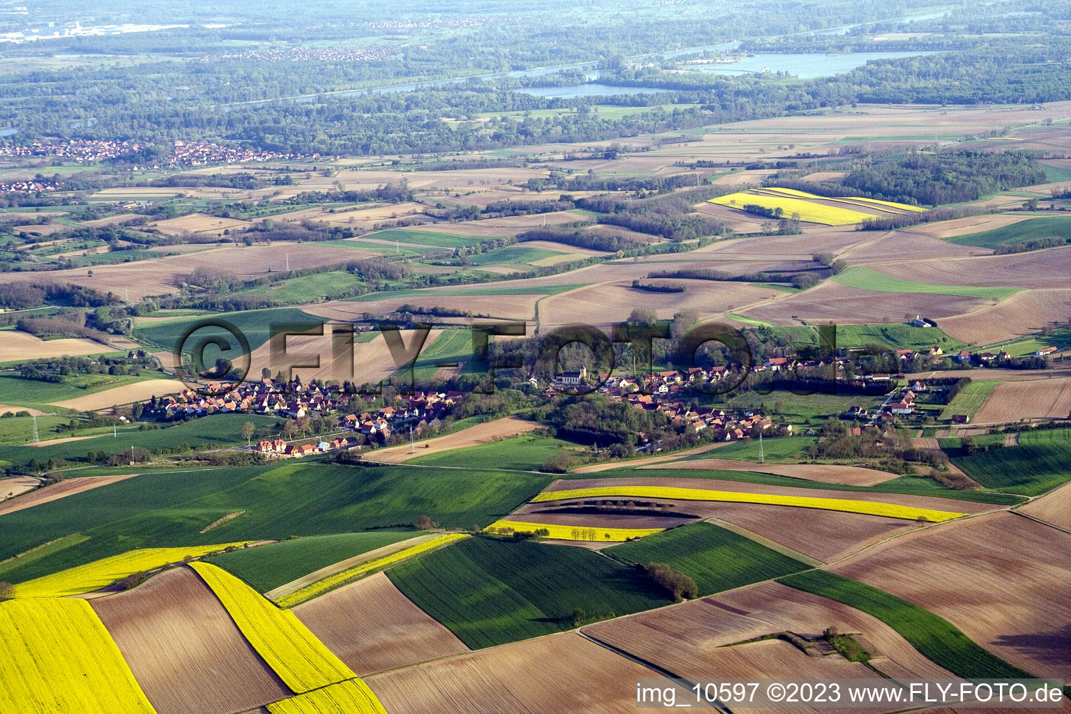 Aerial photograpy of Scheibenhardt in Scheibenhard in the state Bas-Rhin, France