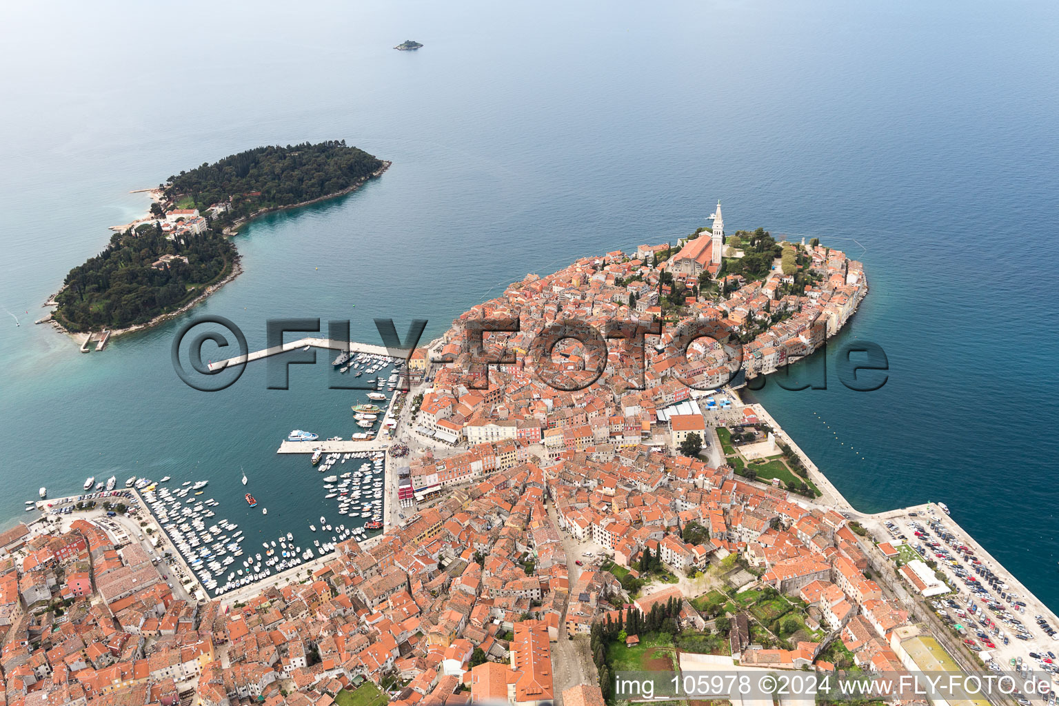 Oblique view of Rovinj in the state Gespanschaft Istrien, Croatia