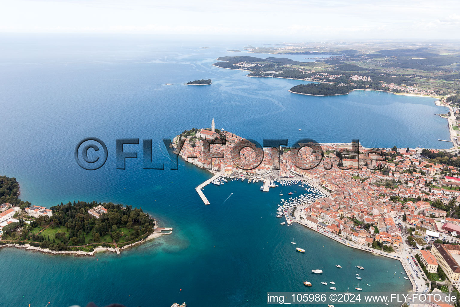 Drone recording of Rovinj in the state Gespanschaft Istrien, Croatia