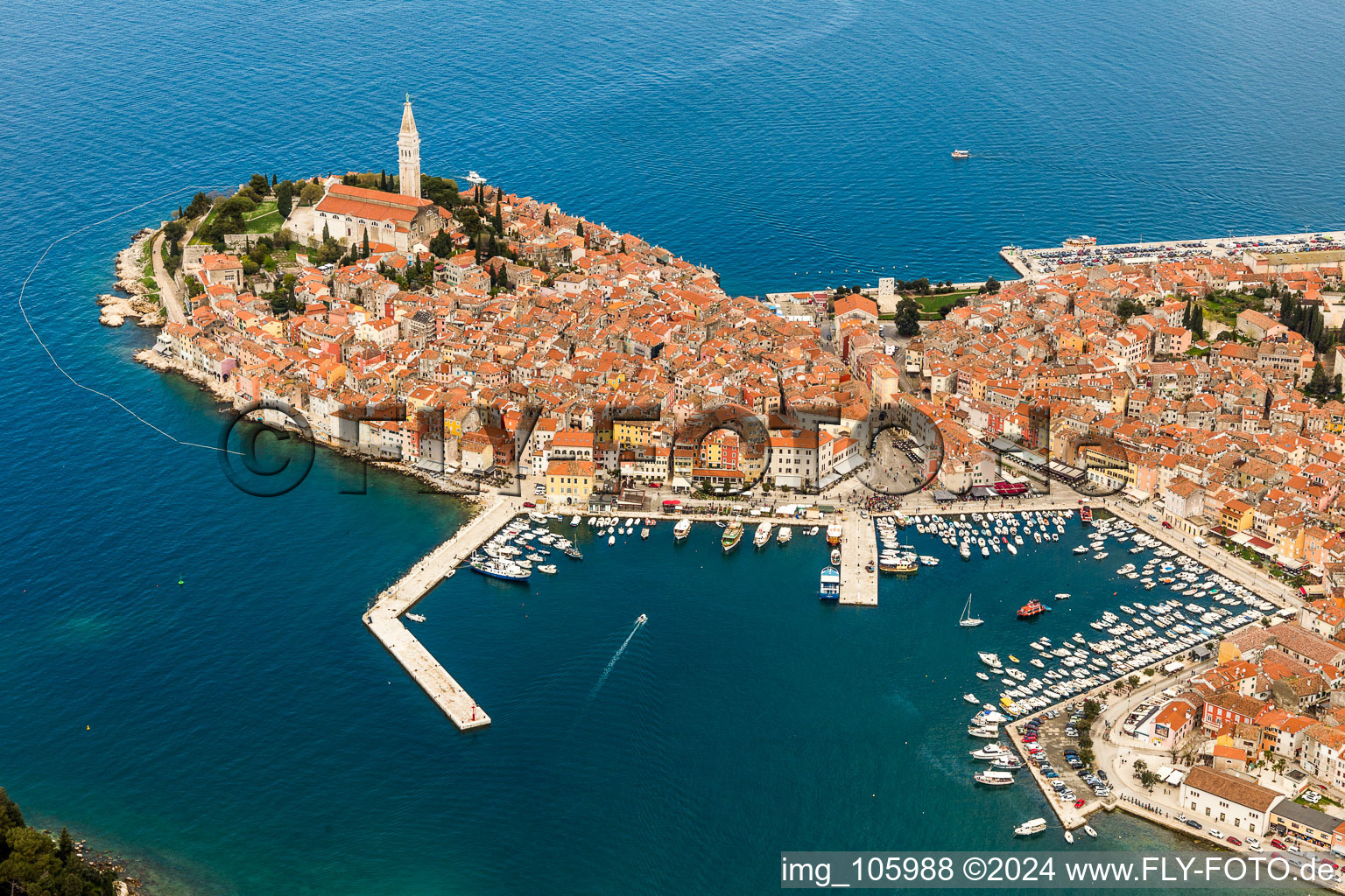 Rovinj in the state Gespanschaft Istrien, Croatia from the drone perspective