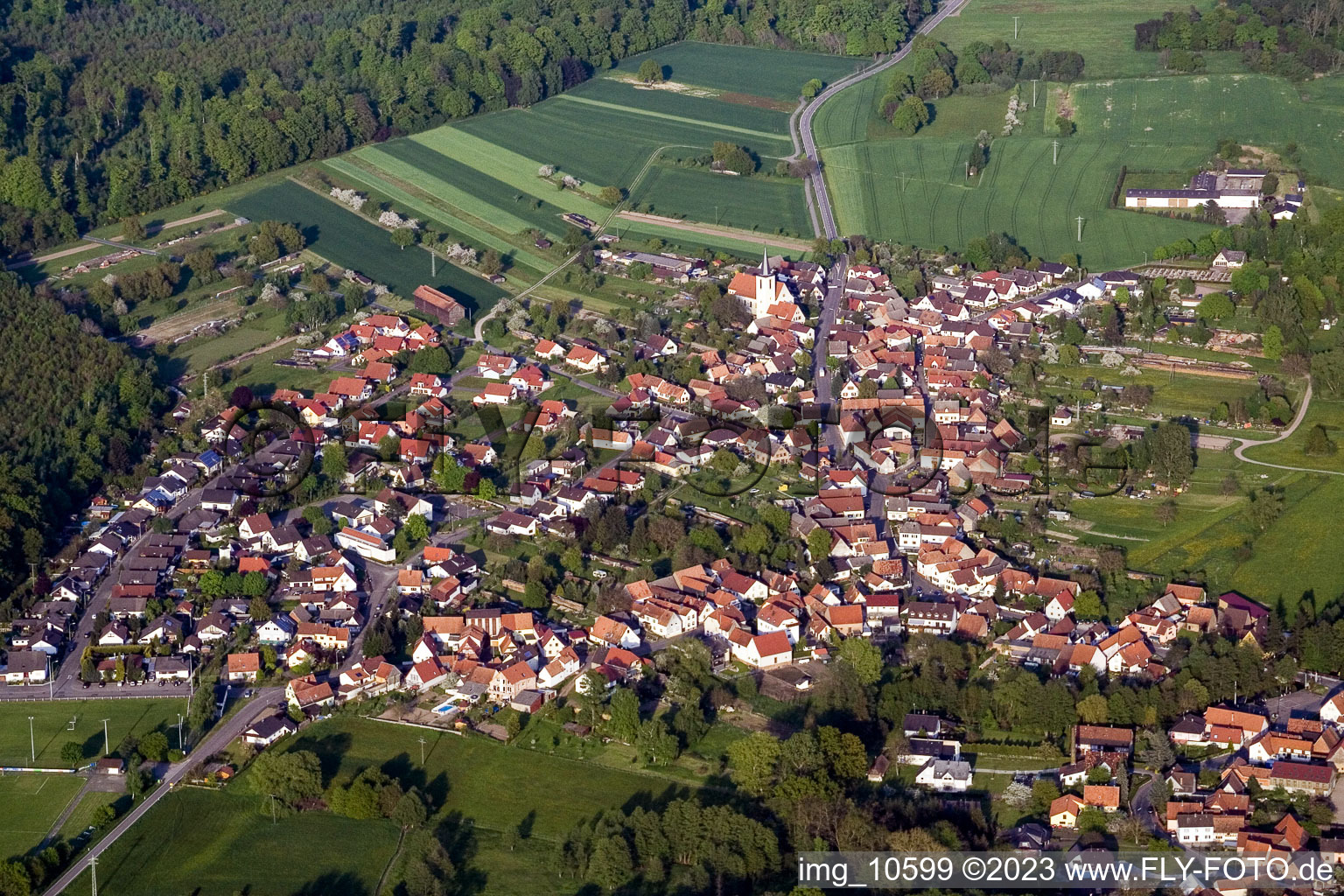 Oblique view of Scheibenhardt in Scheibenhard in the state Bas-Rhin, France