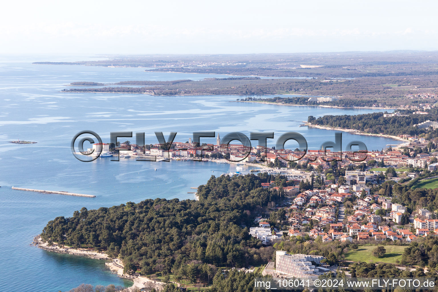 Aerial view of Plava Laguna in the state Gespanschaft Istrien, Croatia