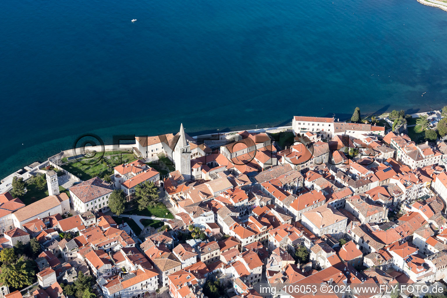 Aerial view of Poreč in the state Gespanschaft Istrien, Croatia