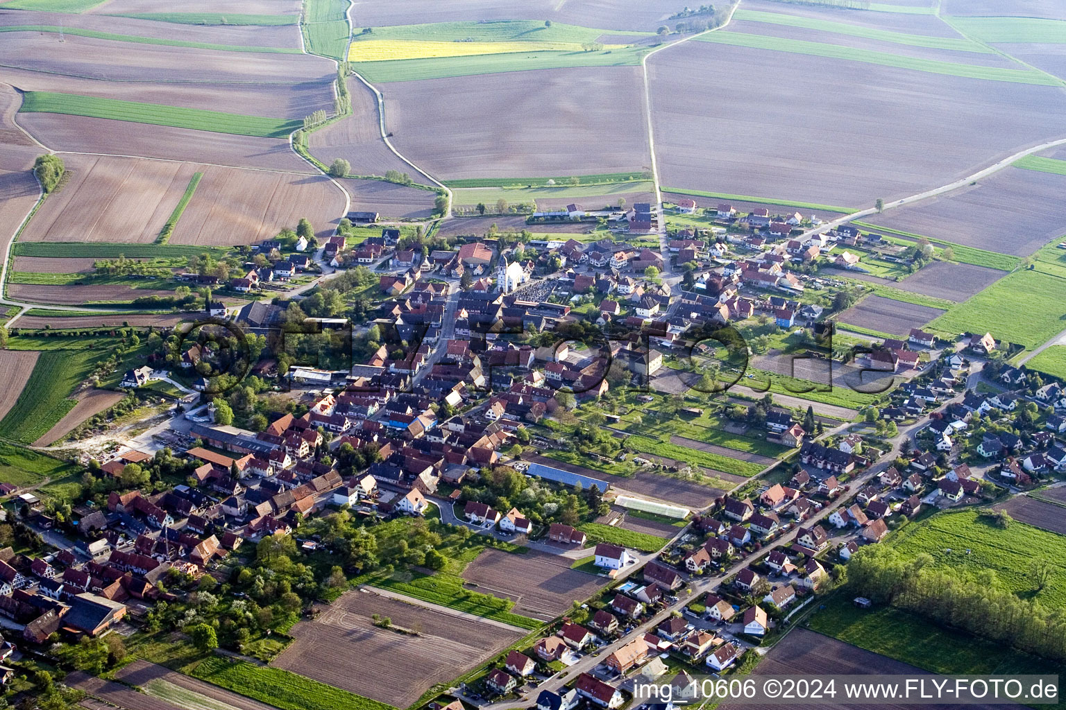 Niederlauterbach in the state Bas-Rhin, France from a drone