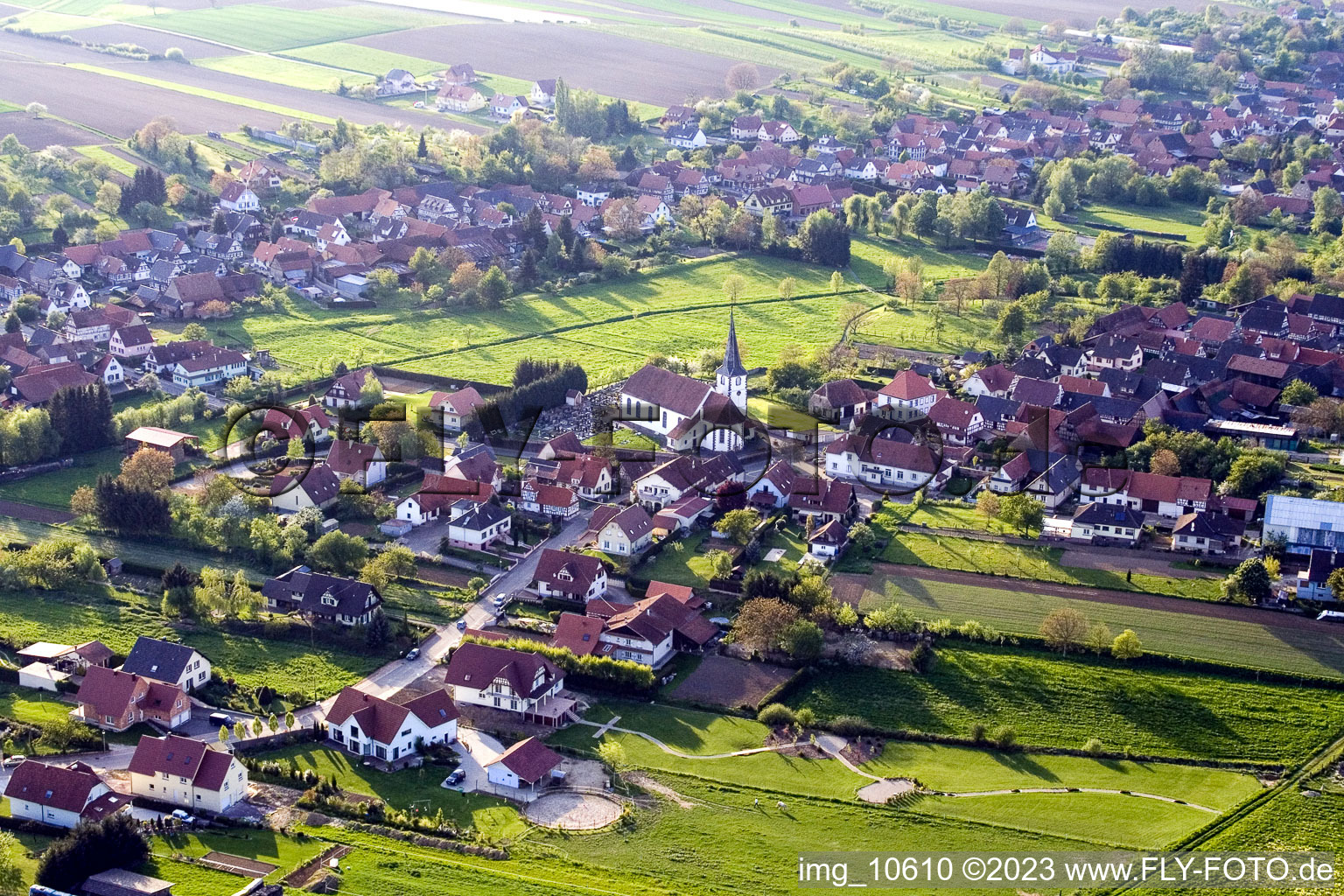 Aerial view of Seebach in the state Bas-Rhin, France