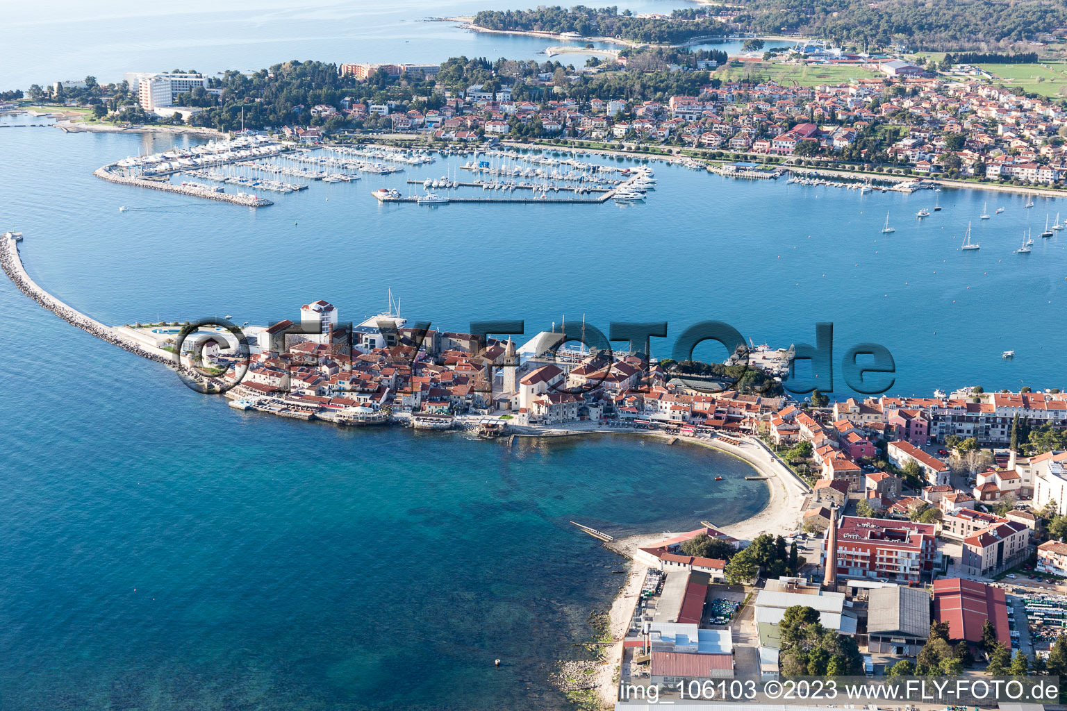 Umag in the state Istria, Croatia from above