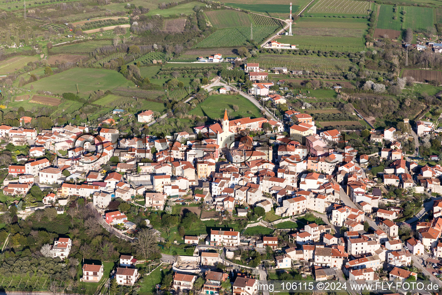 Aerial view of Brtonigla in the state Gespanschaft Istrien, Croatia