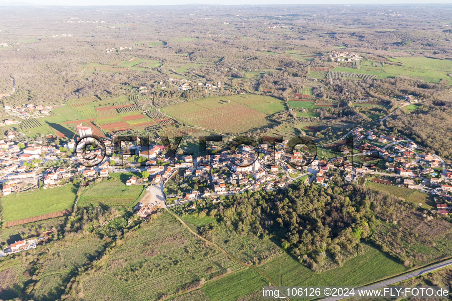 Aerial view of Visignano in the state Gespanschaft Istrien, Croatia