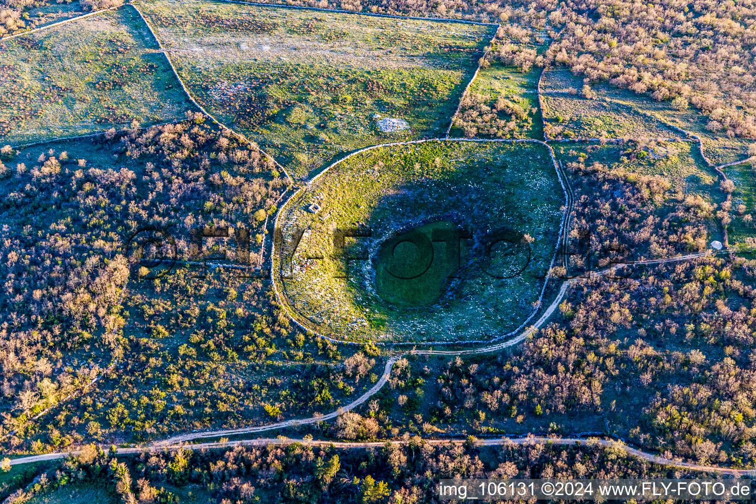 Crater landscape of a carst-doline with Roman remains in Selina in Istria - Istarska zupanija, Croatia