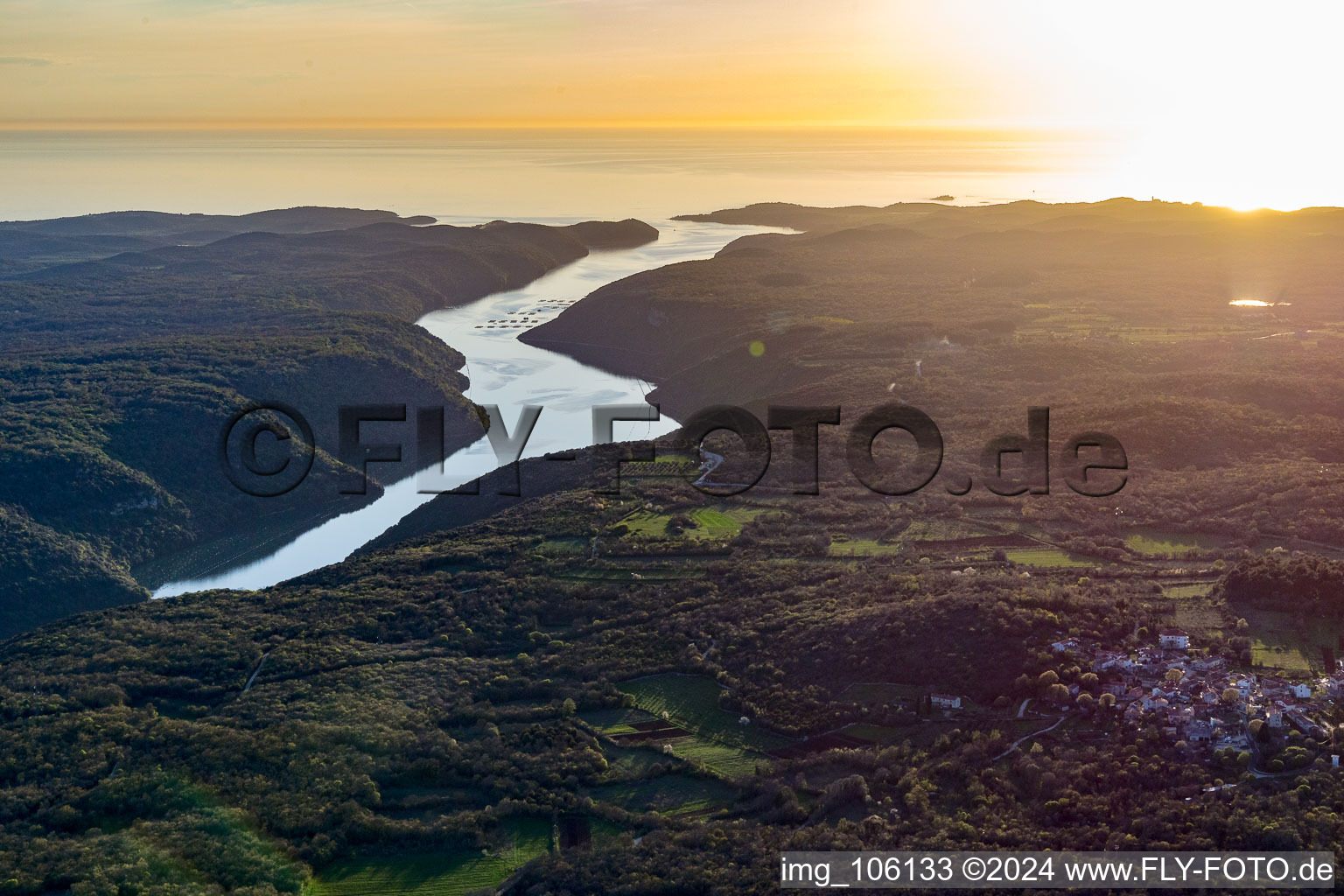 Fjords with lake and valley in the mountain landscape of Limski Fjord in Klostar in Istria- Istarska zupanija, Croatia