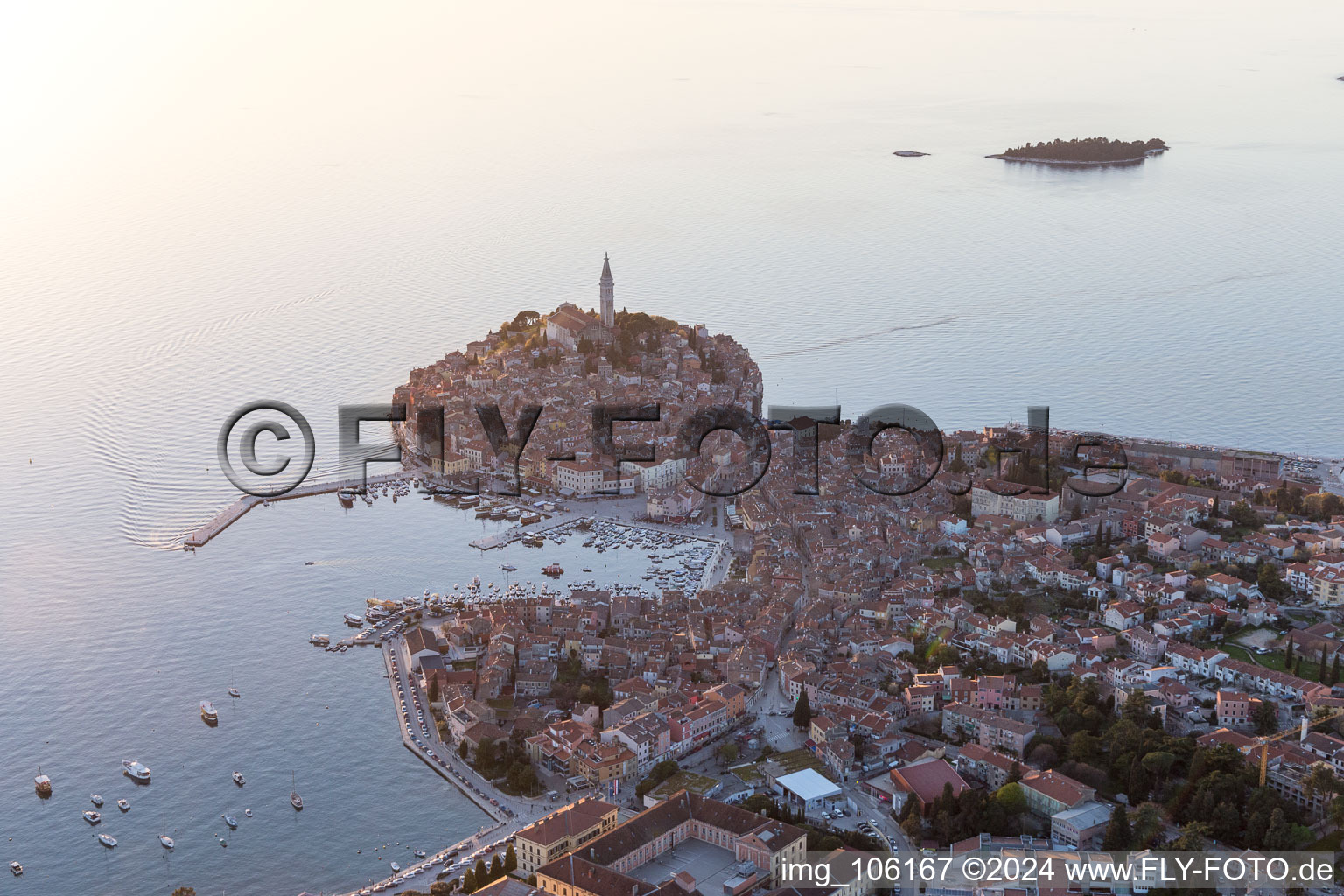 Drone recording of Rovinj in the state Gespanschaft Istrien, Croatia